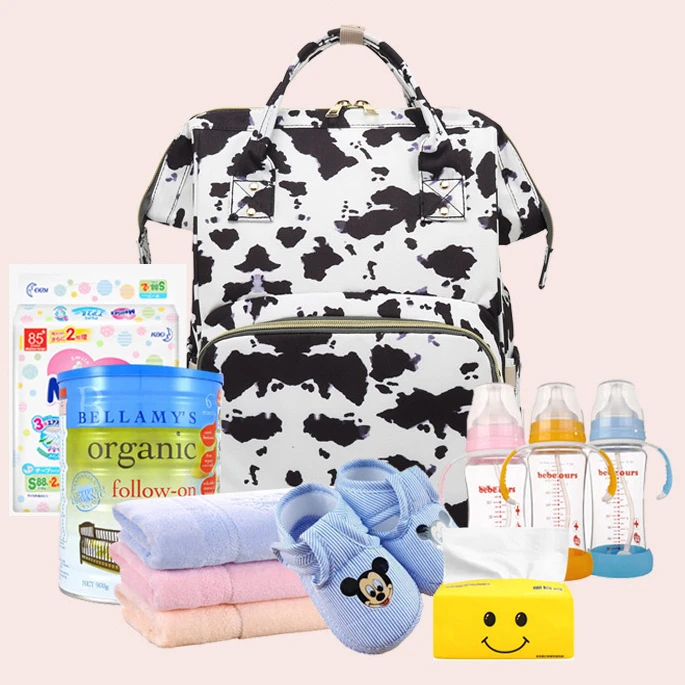 

Mummy Bag Upgraded Fashion Printed Backpack Cow Zebra Pattern Bags Diaper Bag Backpack Travel Bag Organizer