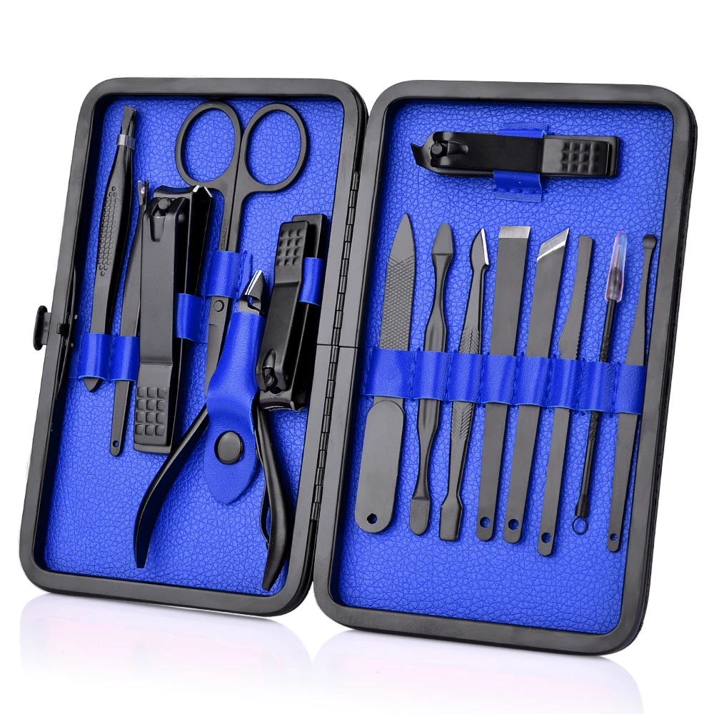 15pcs Blue 1 Набор радужных маникюрных комплектов хамелеонов, кусачки для ногтей из нержавеющей стали, кусачки, плоскогубцы, Шлифовальная Пилка, игла для угрей, наборы для ухода за ногтями - Цвет: 15pcs Blue