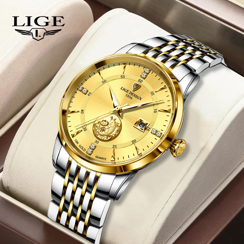 

Часы наручные LIGE Мужские кварцевые, брендовые Роскошные полностью стальные водонепроницаемые повседневные спортивные с календарем и дато...