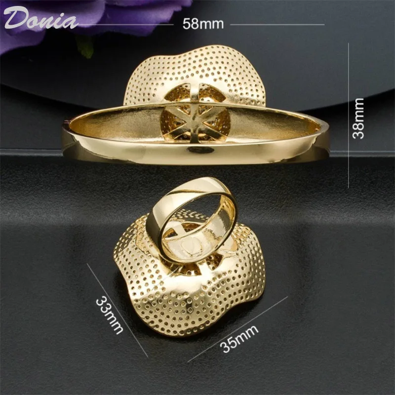 

Donia Jewelry Fashion New Luxury Copper Micro Inlaid AAA Zircon Bangle Set Flower Bracelet Petal Bracelet Ring Set