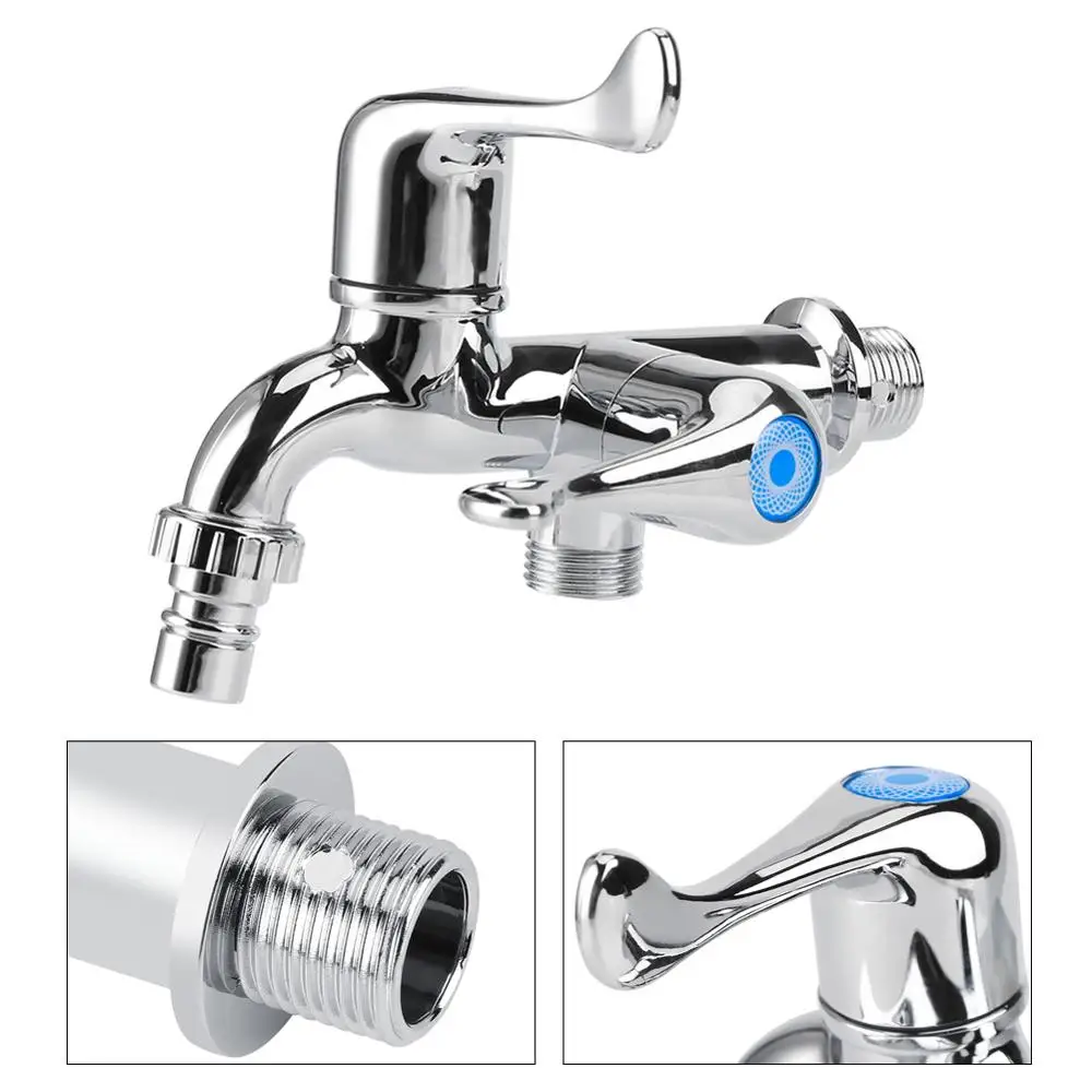 

1pcs New Washing Machine Faucet Sink Basin Water Tap with Double Spout&Handle G1/2 Tail Handle For Bathroom Kitchen Garden