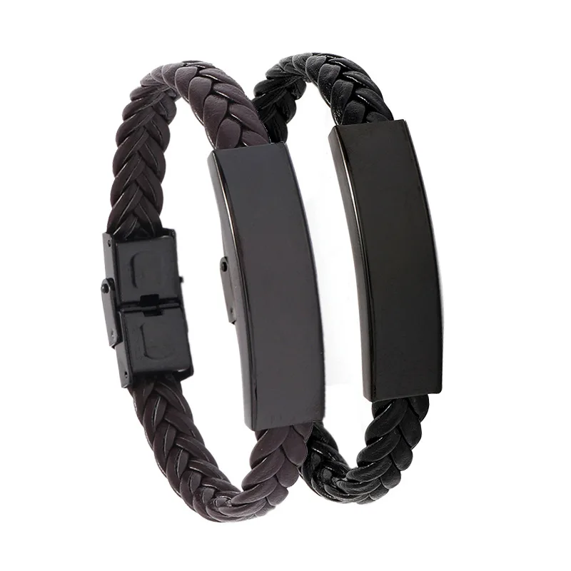 Браслет мужской из титановой стали кожаный браслет в стиле хип-хоп рок для
