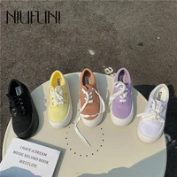 platform canvas shoes womens autumn shoes lace up flat solid color womens sneakers round toe simple stretch cloth sports shoes