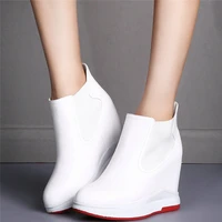 casual shoes women genuine leather wedges high heel ankle boots female round toe fashion sneakers high top platform pumps shoes