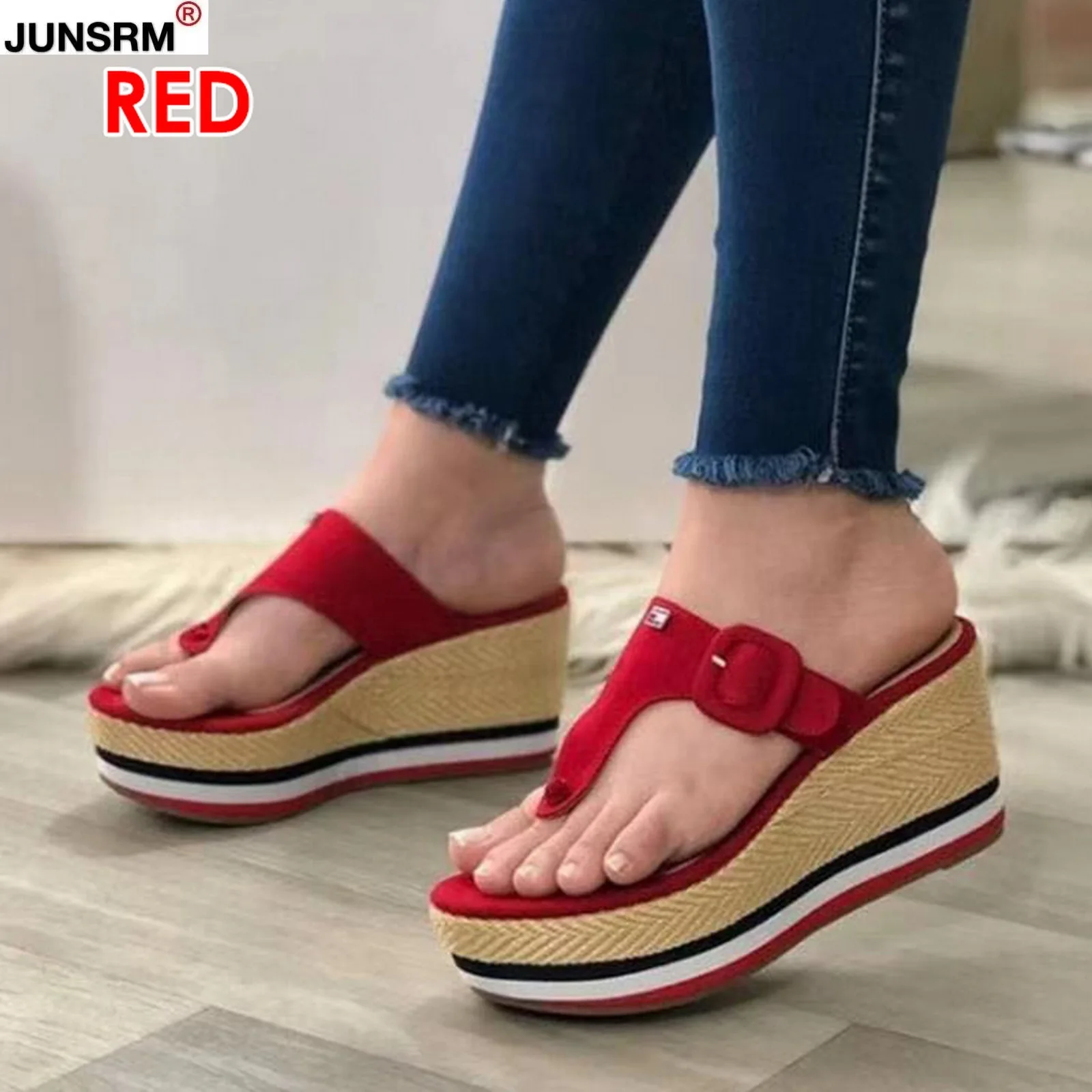 

Women Sandals 2021 New Heels Woman Slippers Platform Wedges Shoes Ladies Summer Slides Mujer Buckle Flip Flops Plus Size 43