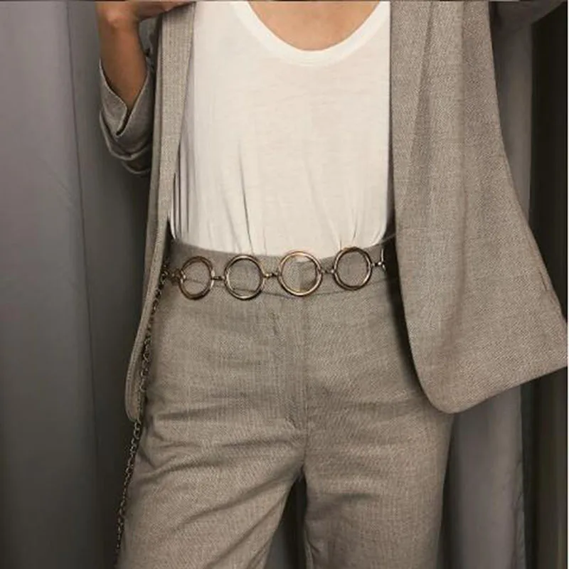 

Ladies Geometric Long Belly Waist Chain Belt For Women Fashion Female Personality Metal Gold Circle Chain Belt For Dress