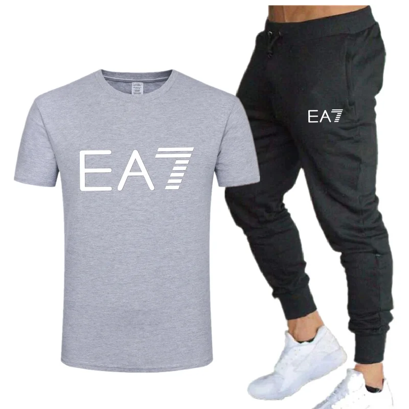 

2021 New Brand Casual Sportswear Men 's Suit Hoodie + Pants Two -piece Hooded Sweatshirt Printed Sportswear Suit Plus Size Short