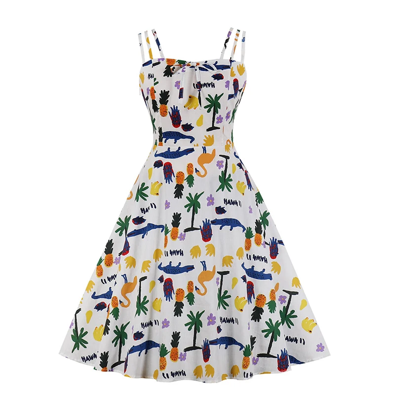 Женское платье на бретелях спагетти с принтом|Женские платья| |