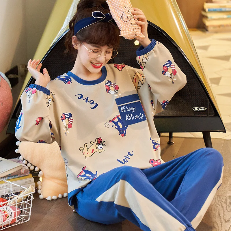 

Зимняя Пижама для женщин, хлопковая теплая Пижама, милая голубая Пижама с рисунком щенка, Женская Мягкая Повседневная Домашняя одежда, пуло...