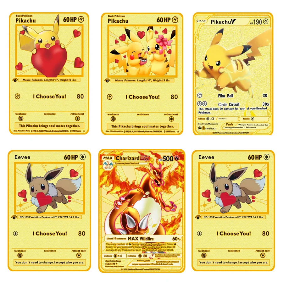 Новинка 2021 карты Pokemon металлическая карта V-карта Фотогалерея карт Vmax Золотой