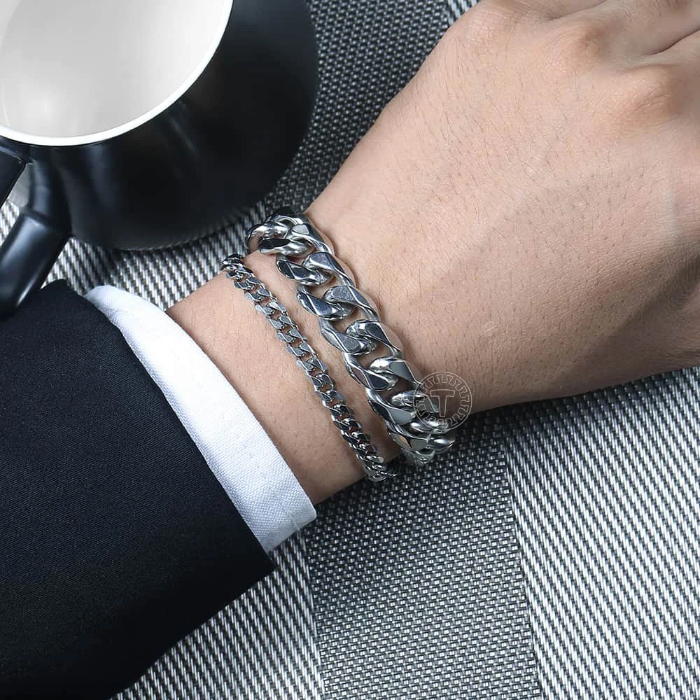 Мужской браслет в стиле хип хоп с двойной цепочкой серебряного цвета из
