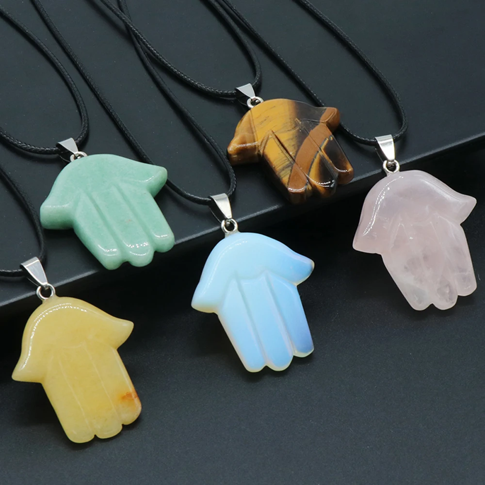 

Natural Agates Stone Pendant Necklace Palm Shape Stone Pendant Necklace for Women DIY Jewerly Best Gift 40x36mm Length 45cm