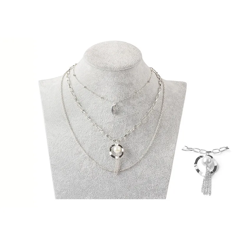 

Fashion Multi Layer Tassel Pearl Letter Pendant Choker Necklace Geometric Metal Beads Chain For Women Wedding Gifts Jewelry