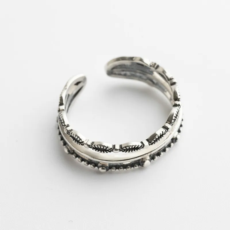 925 пробы Серебряное многослойное Ретро Открытое кольцо для женщин старинное