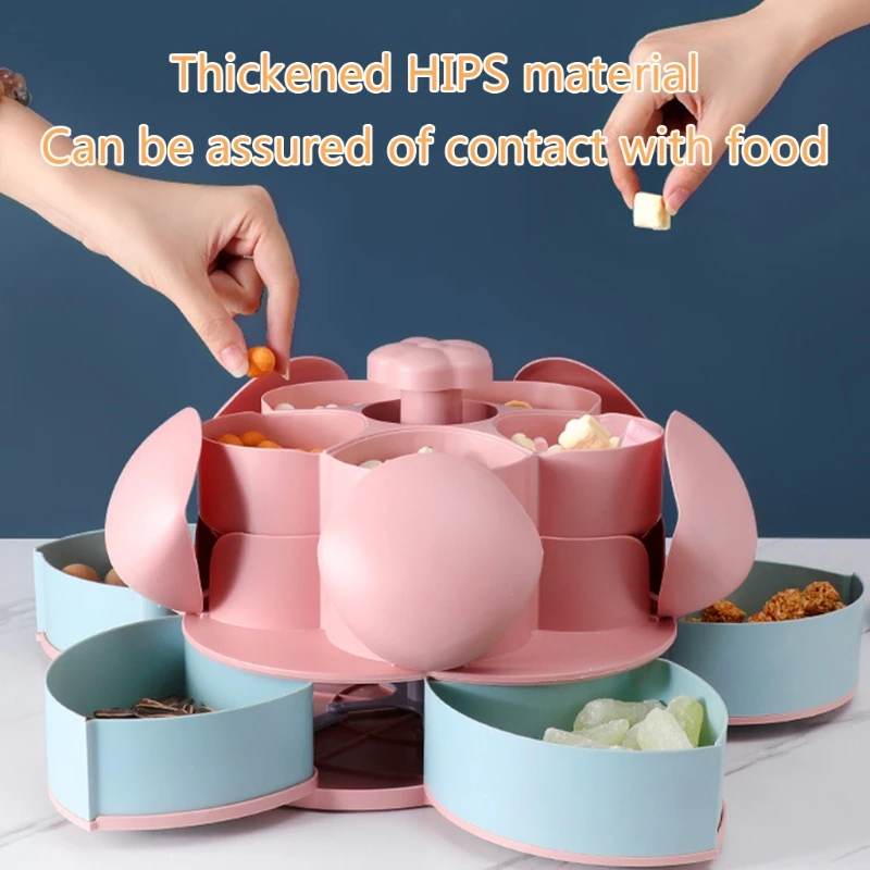 

Petal Design Double-layer Rotating Snack Box Candy Tray Nuts Organizer Case for Wedding Party Food Storage Box