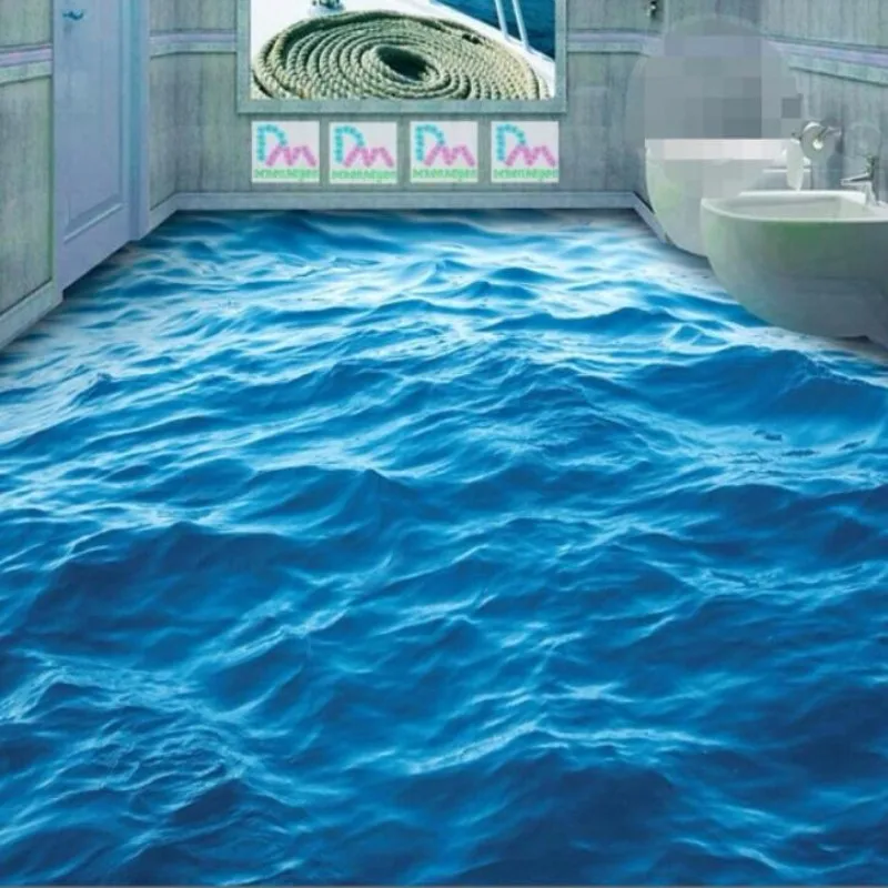 

BEIBEHANG Modern Custom 3d flooring mural HD deep blue sea waves ripple non-slip waterproof thickened PVC Wallpaper 3d flooring