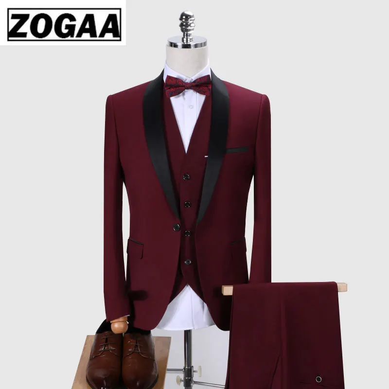 ZOGAA Brand Men Suit 2019 Wedding Suits for Shawl Collar 3 Pieces Slim Fit Burgundy Mens Royal Blue Tuxedo Jacket | Мужская одежда