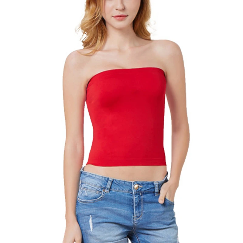

1Pcs Woman Candy Color Nylon Tank Top Short Vest Sexy Backless Seamless Breast Wrap Sports Underwear Tube Crop Top Comfortable