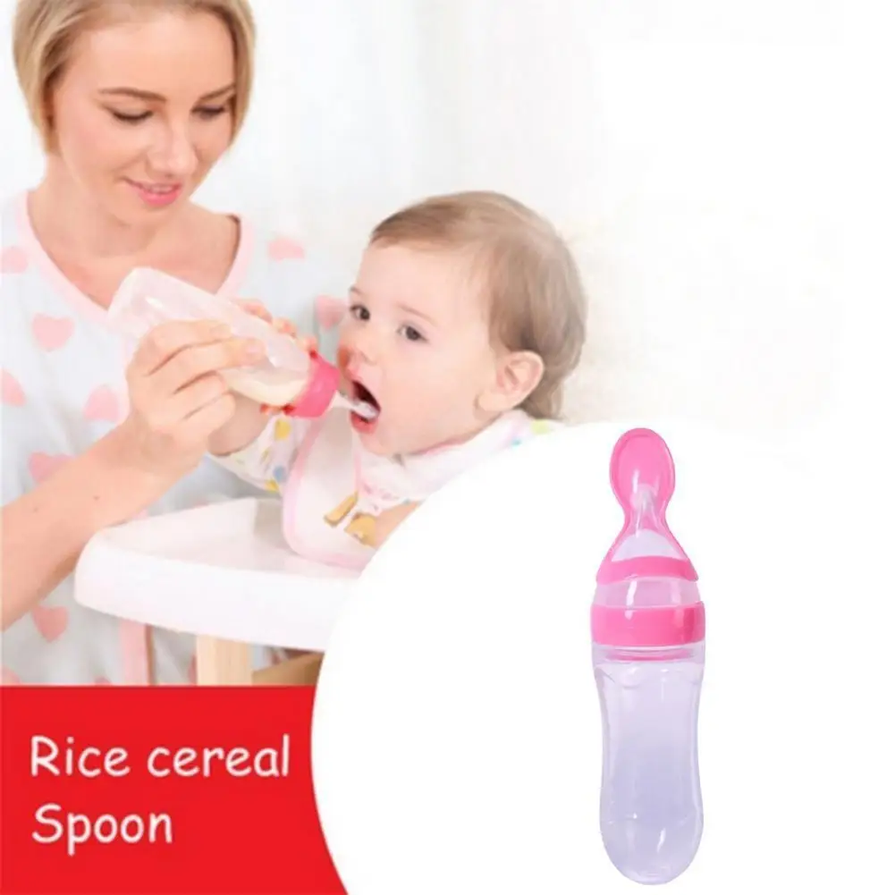 

3types Baby Complementary Food Feeding Spoon Squeeze Cereal Device Paste Rice Silicone 90ML Training Food Feeding Feeder Gr J1U2