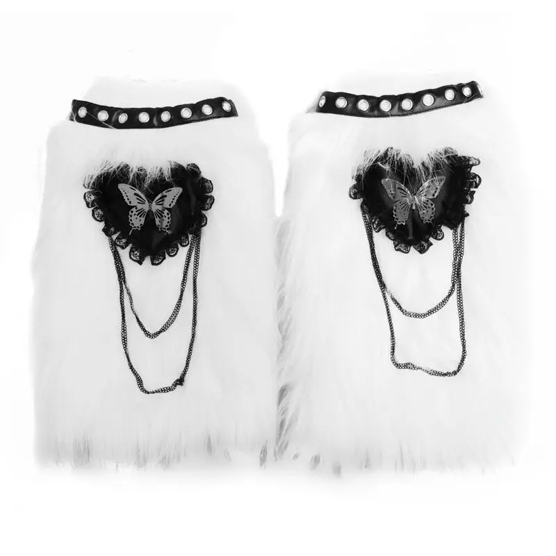 Оригинальный дизайн панк готика, Харадзюку японская девушка белые волосатые пушистые бабочки Сердце Вышивка гетры кавайные гетры от AliExpress RU&CIS NEW
