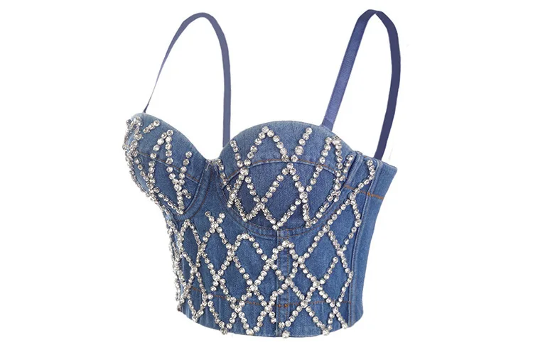 Укороченный Топ женский из денима с запахом пикантный элегантный джинсовый топ