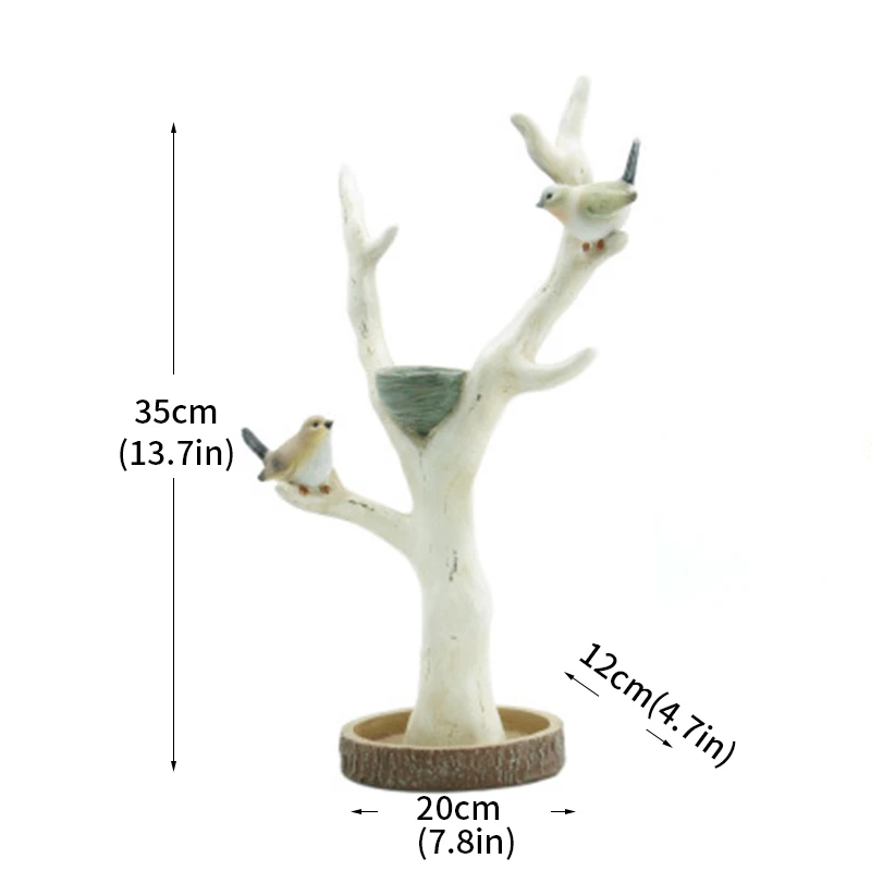 

Home Decoration Accessories Nordic Lovers Bird Tree Form Jewelry Rack Resin Craft Miniature Desktop Decor Shelf Storage Rack
