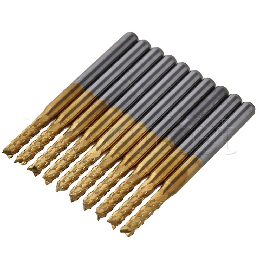 

10x Titanium Coated Carbide End Mill Engraving Bits for PCB Rotary Burrs 2.4mm
