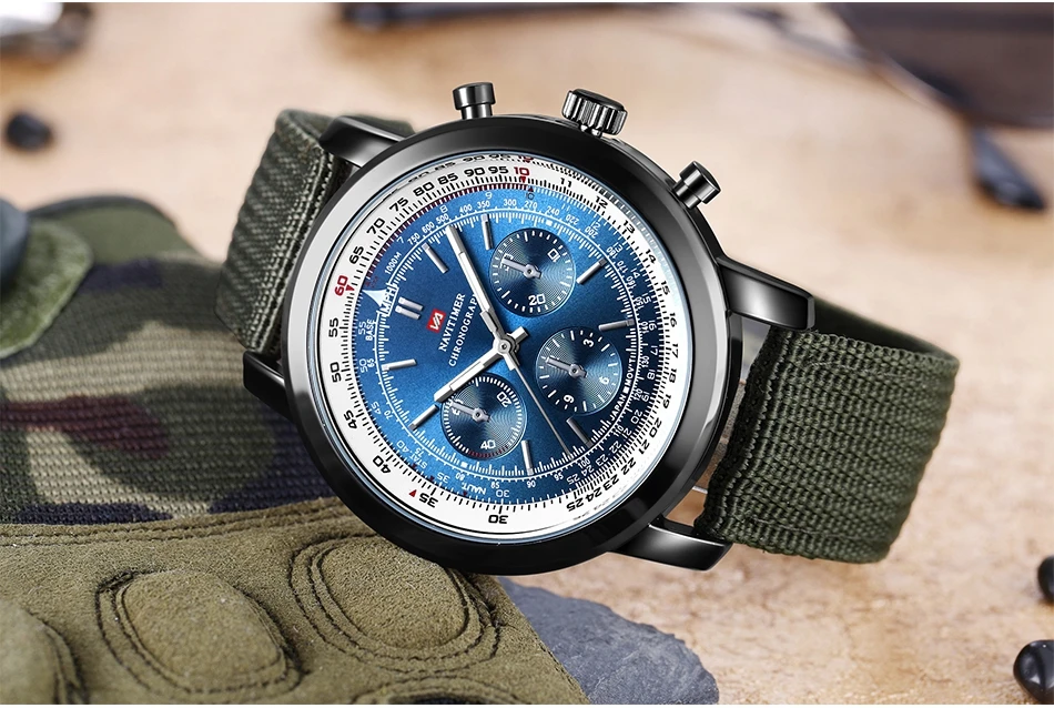 Airplane Sports Military Blue Dial Pilot Calendar Men Wristwatch Chronograph Fashion Casual Brand Army Brown Leather Watches