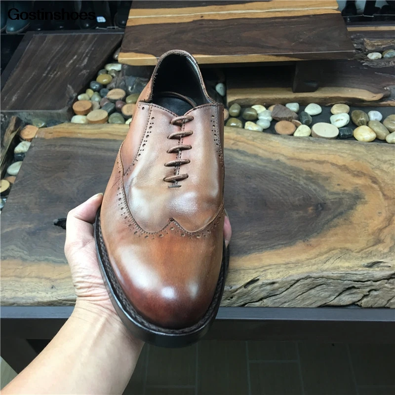 Goodyear/кожаные туфли Трендовая Мужская обувь Коровья кожа оксфорды на шнуровке в