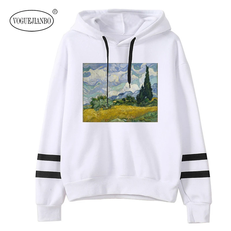 

2020 Spring white sweatshirt oil painting printing casual fashion long sleeve harajuku hoodie sudadera mujer felpa donna