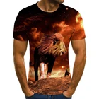 Летняя мужская футболка с изображением льва тигра Топы 3D рубашка с принтом и с короткими рукавами, забавная футболка с изображением животного повседневные Круглый воротник рубашки в уличном стиле