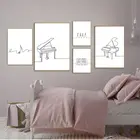 Черно-белая Картина на холсте пианино плакаты и принты скандинавские линии Рисование музыки минималистичное настенное искусство для гостиной домашний декор