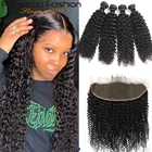 Курчавые Кудрявые пучки Rebecca с фронтальной предварительно выщипанной 3 пучка человеческих волос с застежкой бразильские пупряди волос с застежкой