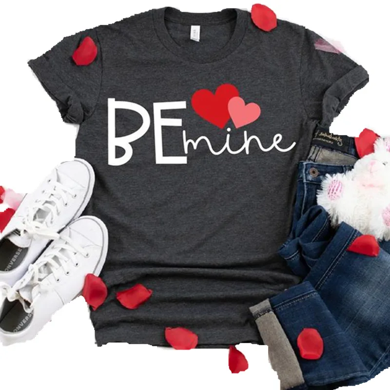 

Be Mine Graphic T Shirts Plus Size Graphic Tees Woman Casual Letter O-Neck Streetwear 90s Womens Valentine's Day