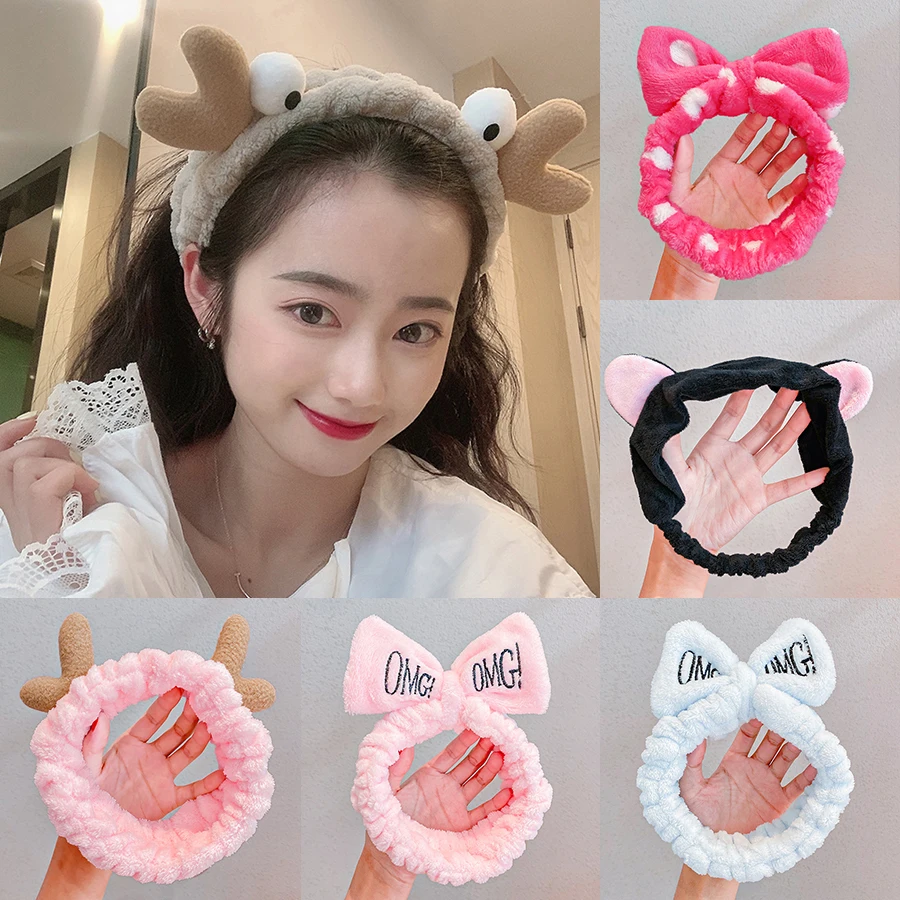 

Wash Face Hair Holder Hairbands Soft Warm Coral Fleece Bow Animal Ears Headband For Women Girls Turban Fashion Hair Accessories