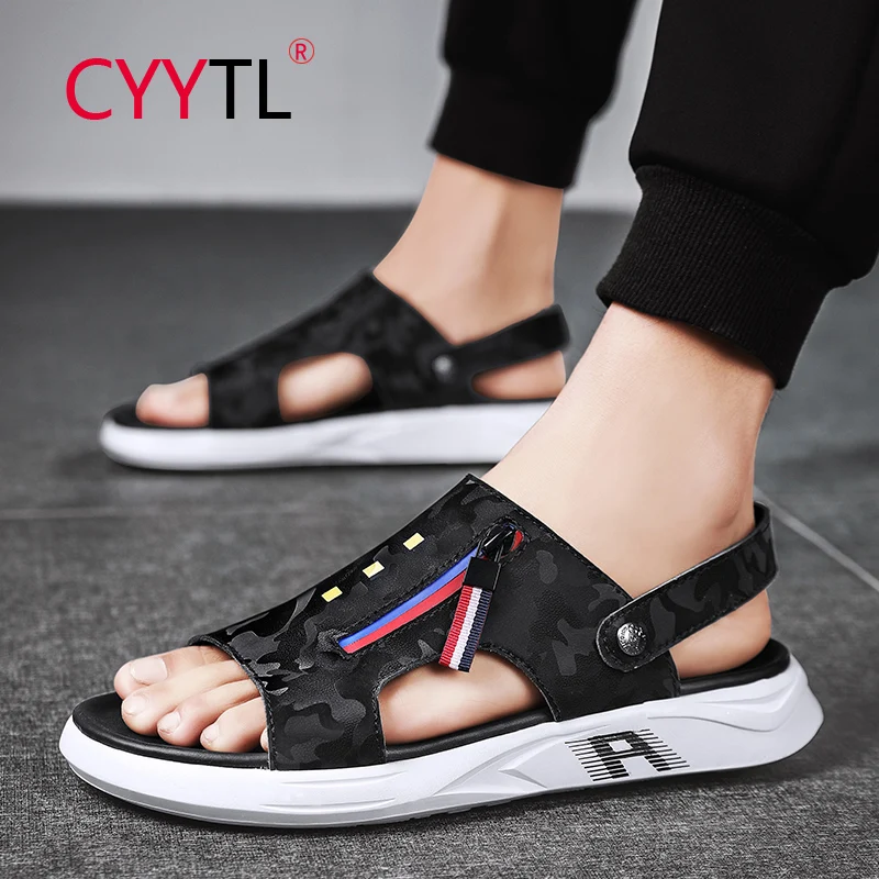 

CYYTL Leather Men Summer Outdoor Vietnamese Slippers Retro Style Beach Sandals Open Toe Indoor Home Soft Anti-skidding Flats