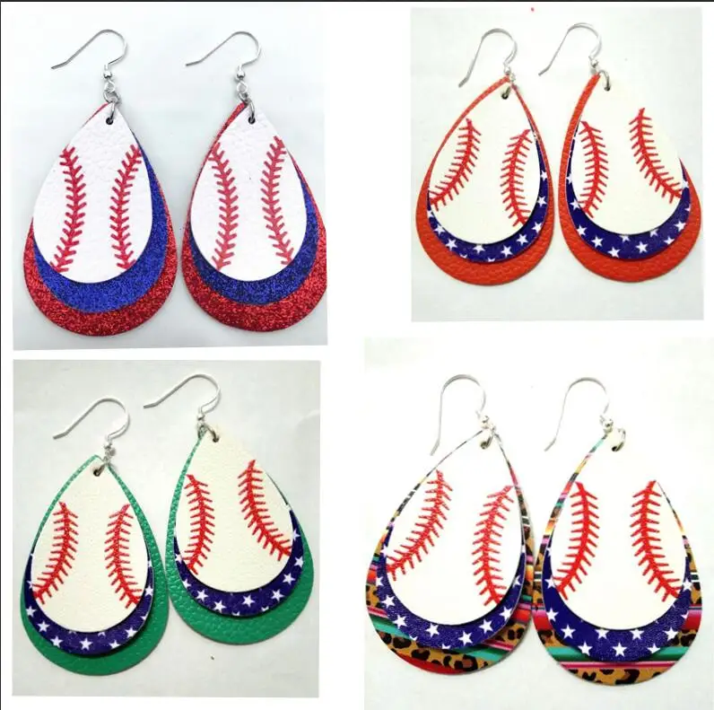 Новые богемные футбольные трехслойные кожаные капля серьги для женщин с