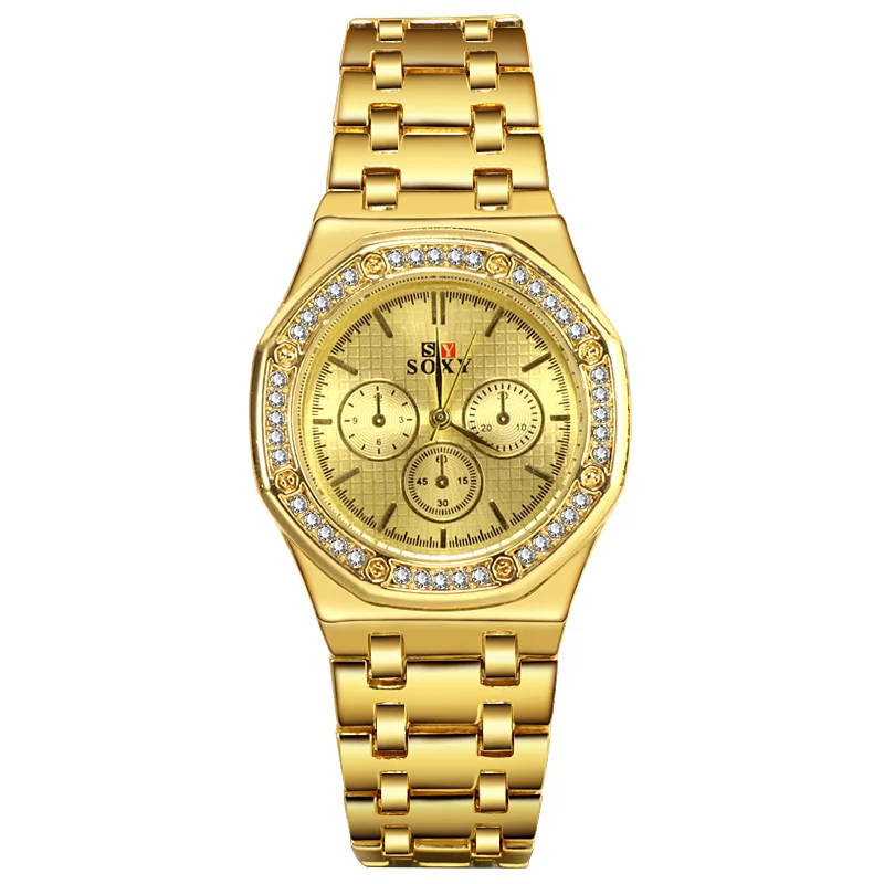 SOXY модные серебряные женские часы reloj mujer роскошные золотые кварцевые наручные часы из нержавеющей стали черные женские часы relogio feminino - Цвет: Gold