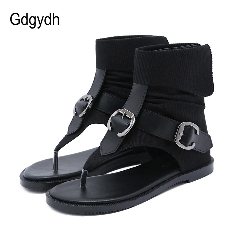 

Gdgydh Fashion Buckle Summer Flat Sandal For Women Flip Flops Ankle Strap Denim High Quality Rome Style Beach Sandals Female