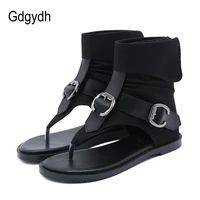 gdgydh fashion buckle summer flat sandal for women flip flops ankle strap denim high quality rome style beach sandals female