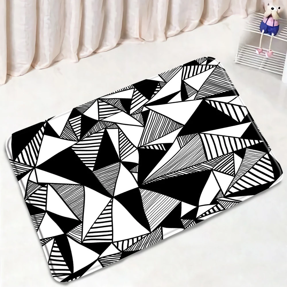 Коврики фланелевые для ванной и кухни простые Нескользящие коврики в черно-белую