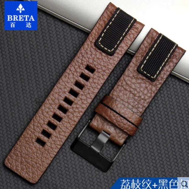 BRETA ремешок для часов кожаный для дизеля для DZ4318 DZ4283 DZ4281 DZ4323 DZ7343 26 мм часы браслет ретро - Цвет ремешка: Style two  Black