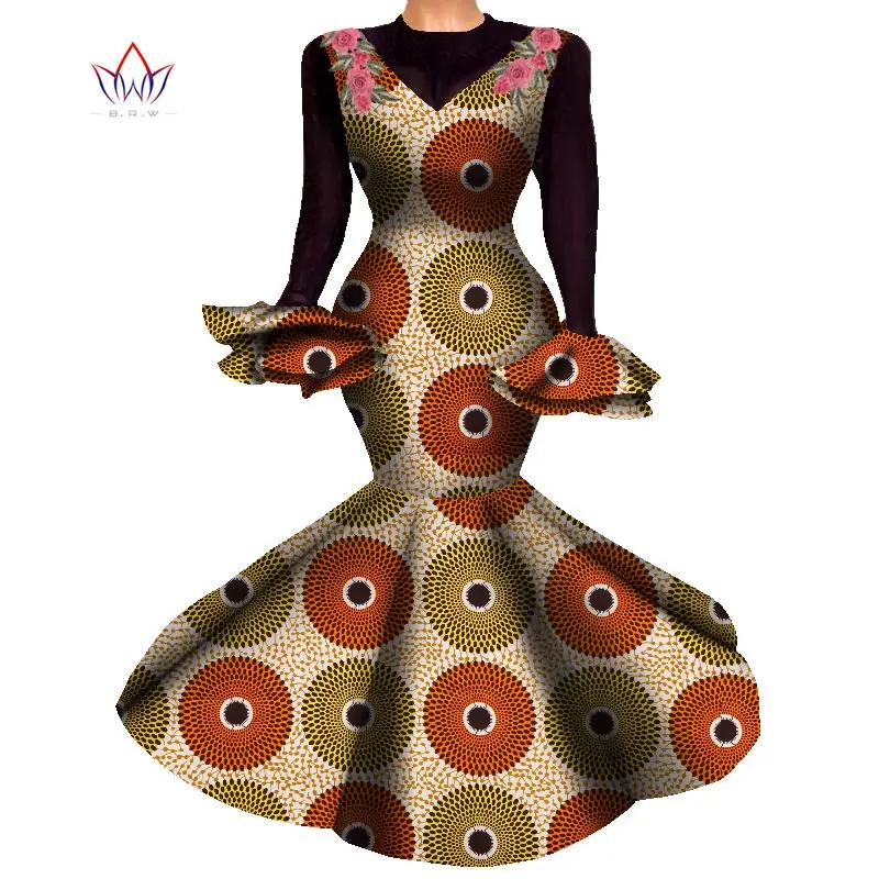 2020 Long African Dresses For Women Dashiki Nigeria Traditional Wedding Dress Bazin Riche Wax Ankara Dress Full Sleeve WY7827