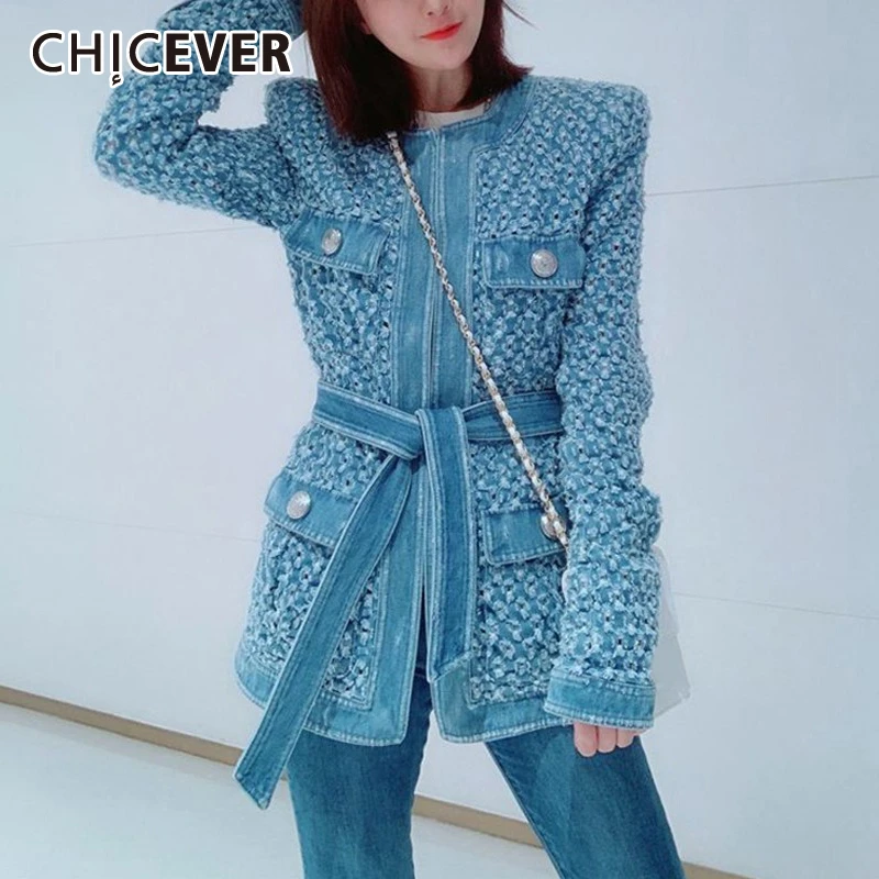 Женская джинсовая куртка с поясом длинным рукавом и карманами|Женские куртки| |