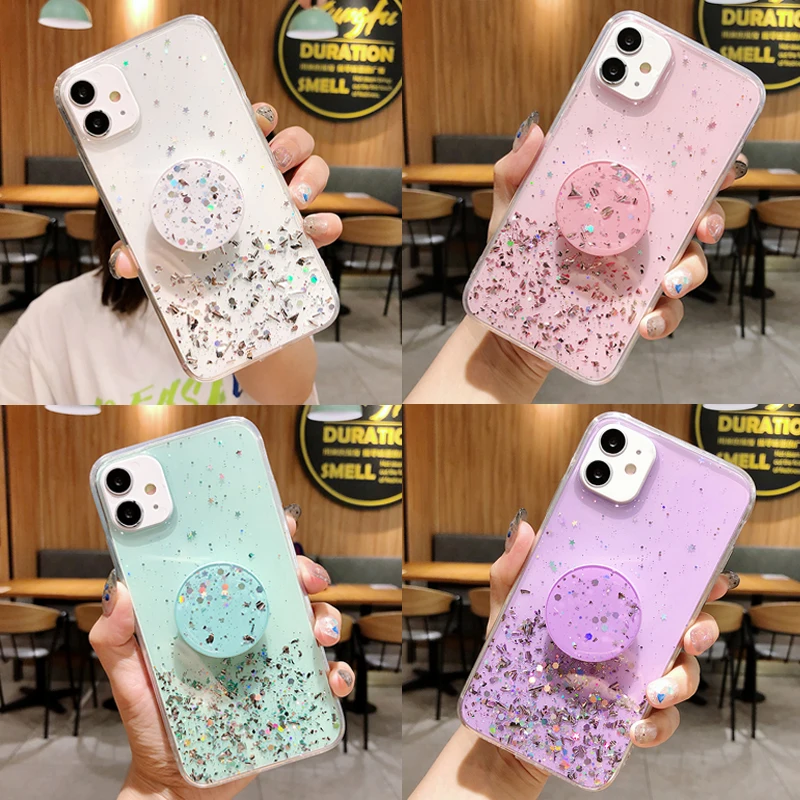 

Bling Glitter Stars Case For iPhone 13 12 Mini 11 Pro XS MAX XR X 6S 6 7 8 Plus SE2 12Pro XSMAX 12Mini Stand Holder Phone Cover