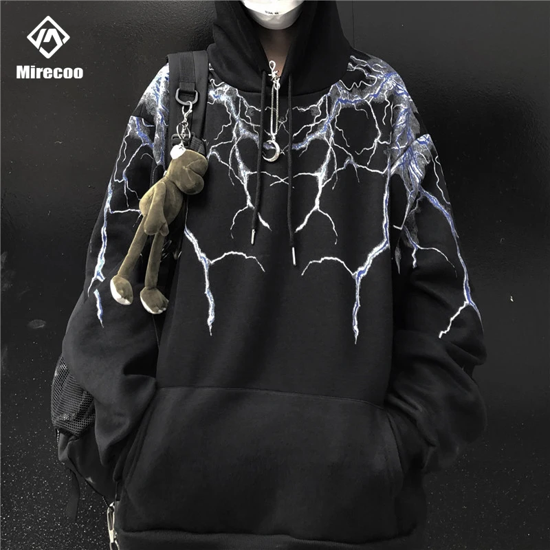 

Флисовые толстовки с капюшоном и принтом молнии, толстовки, уличная одежда, модные хип-хоп панк-рок хипстерские Топы в стиле Харадзюку, толс...