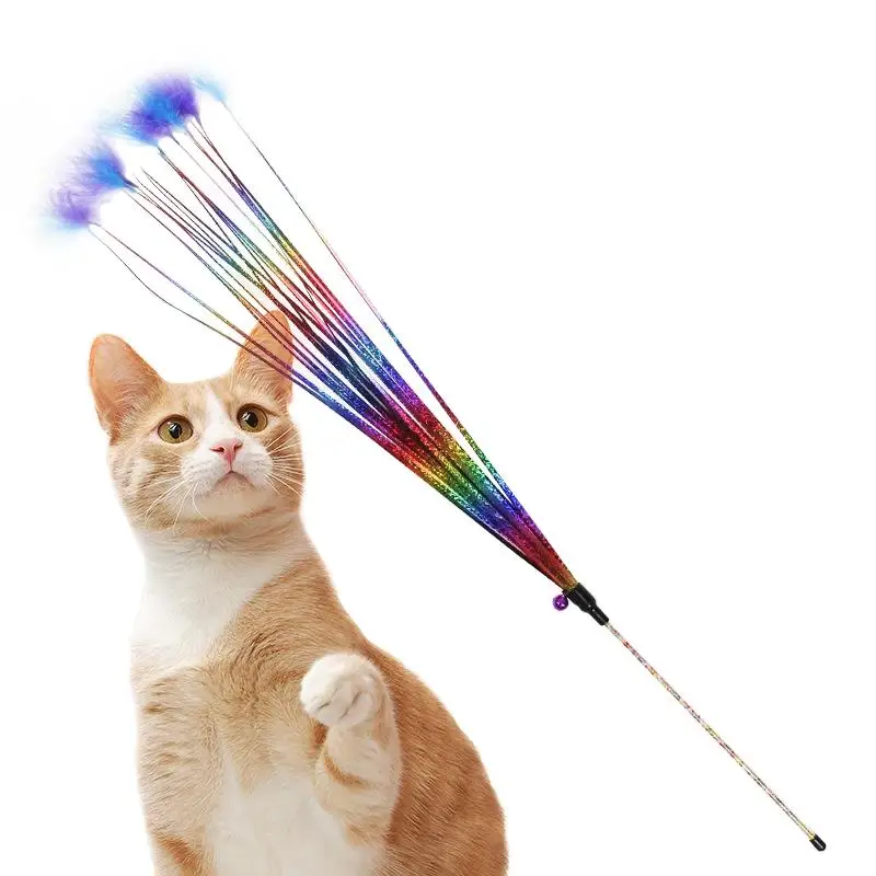 

1 Pcs Funny Cat Teaser Toy Wand Colorful Cats Training Exercise Toy With Small Bell Interactive Kitten Long Tassel Wand Cat Toys