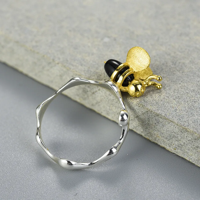 Fashion Jewelry 925 Sterling Silver Gold Bee and Dripping Honey Rings Real for Women Fine Accessories Gifts | Украшения и