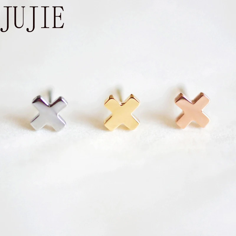 

JUJIE Korean Style Stainless Steel Cross Earring For Women 2021 Fashion Small Stud Earrings Jewelry Wholesale/Dropshipping