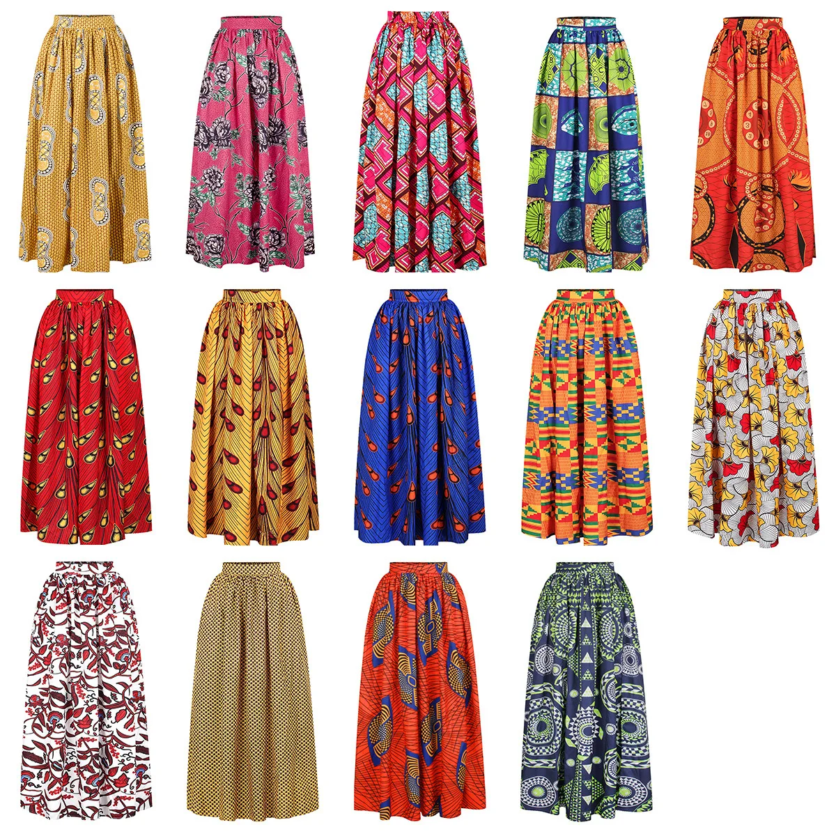 

2021 Maxi Summer Long Skirt Women Jupe Longue High Waist Vintage Elastic Print Slim Pleated Skirts Falda Women Clothes